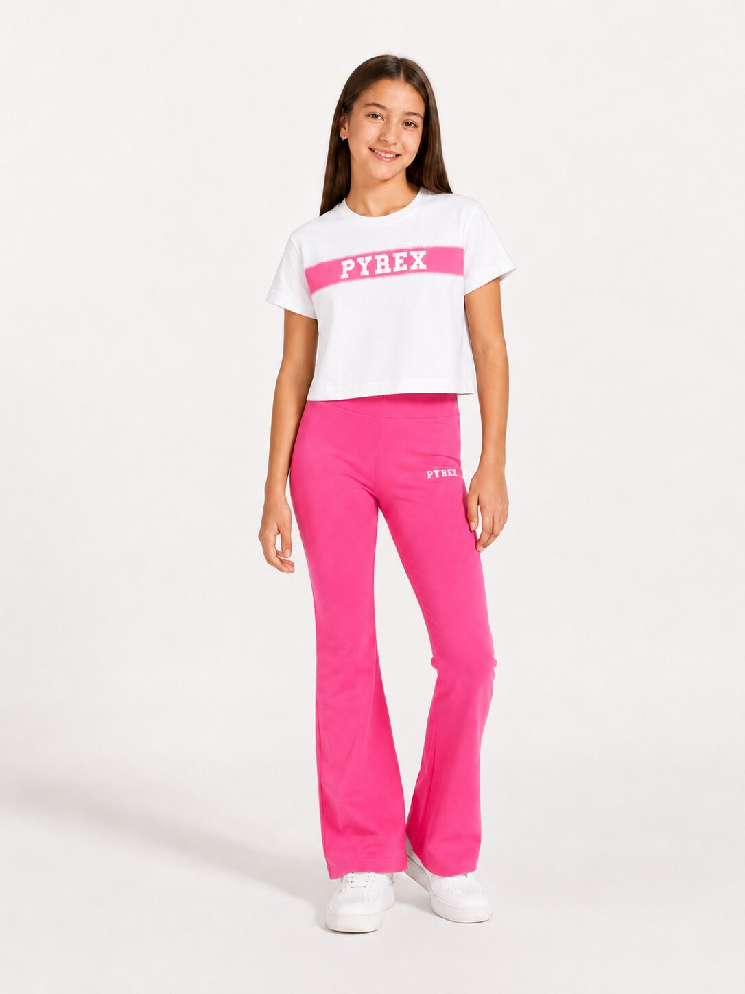 Pyrex Completo Con Tshirt Bianca Leggins Fuxia Bambina 26EPK46086+49106_