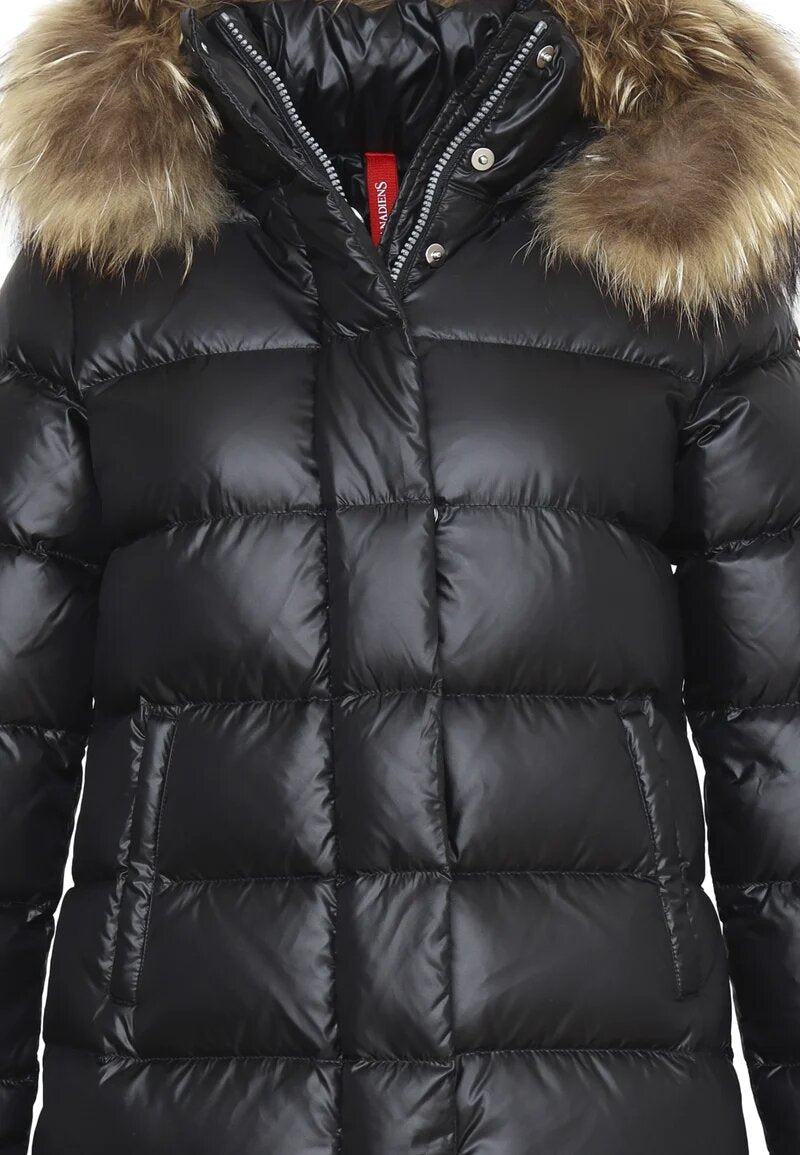 Canadiens Piumino Nero Bambina In Nylon Con Pelliccia Stile Elegante AI25