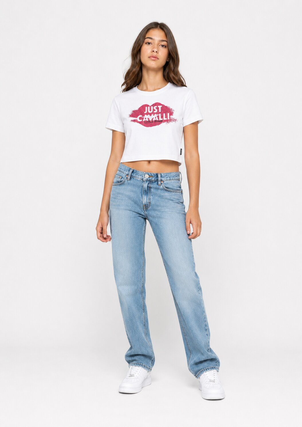 Just Cavalli Tshirt Bianca Logo Bacio Bambina Modello Crop - JGP26031TS_