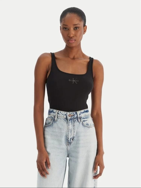 Calvin Klein top nero donna logo sul petto