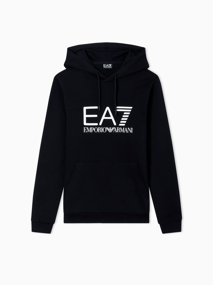 Emporio Armani felpa core identity in cotone nero con cappuccio e maxi logo