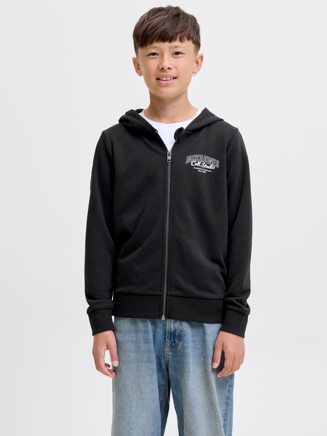 Jack & Jones Junior Felpa Blu Bambino Zip In Cotone Con Cappuccio Sportivo