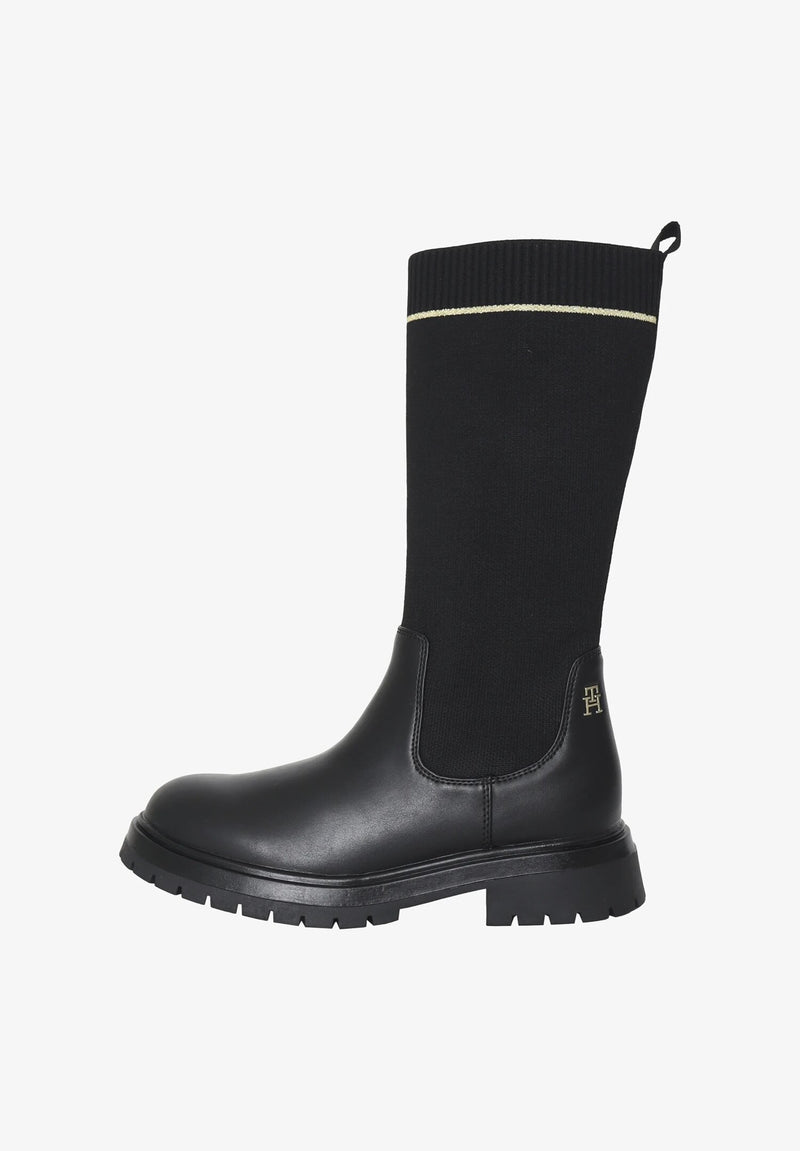 Tommy Hilfiger stivali alti bambina neri inverno maglia gambale - NERO | CammarataMode