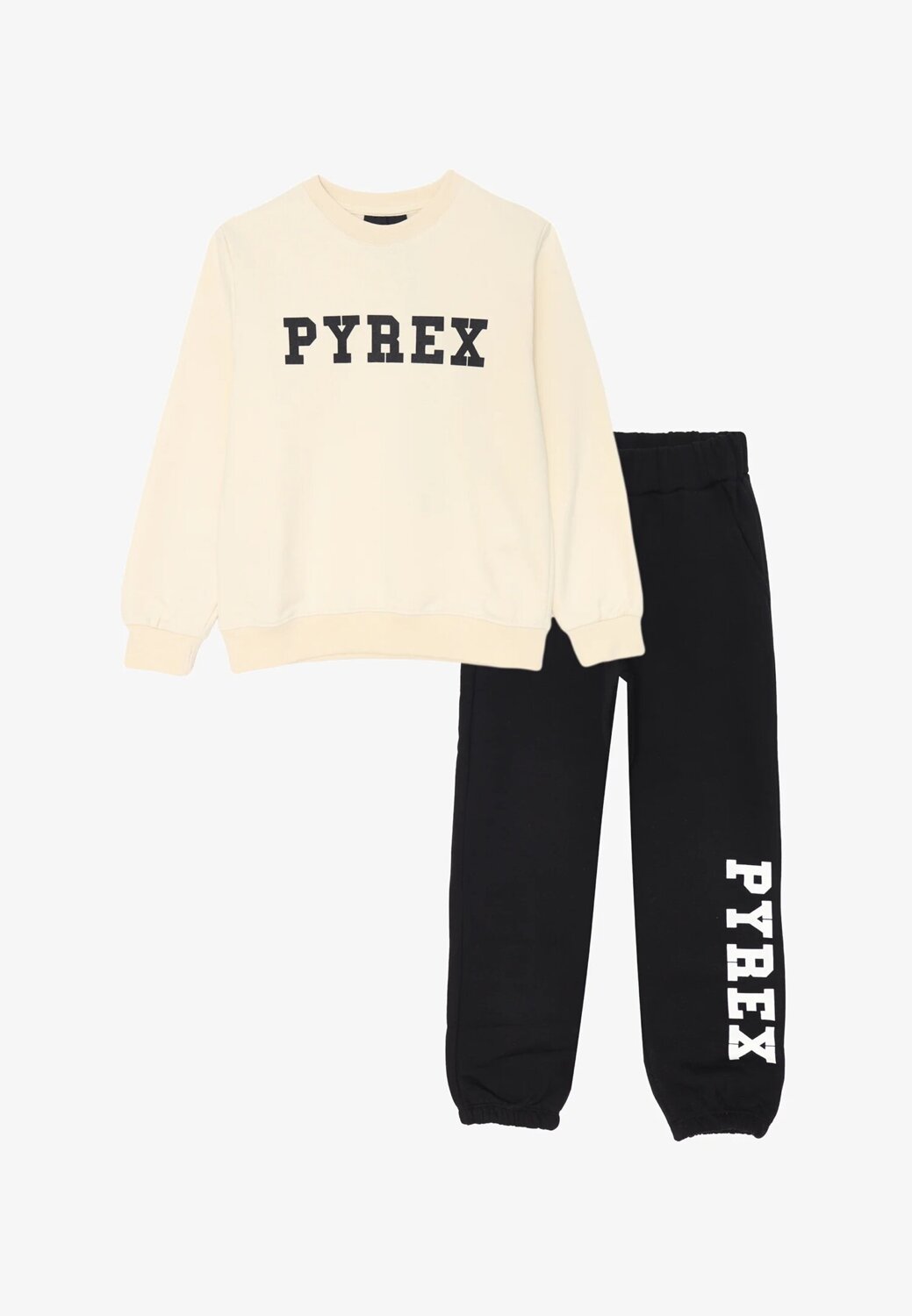 Pyrex completo bambino felpa panna e pantaloni neri cotone inverno