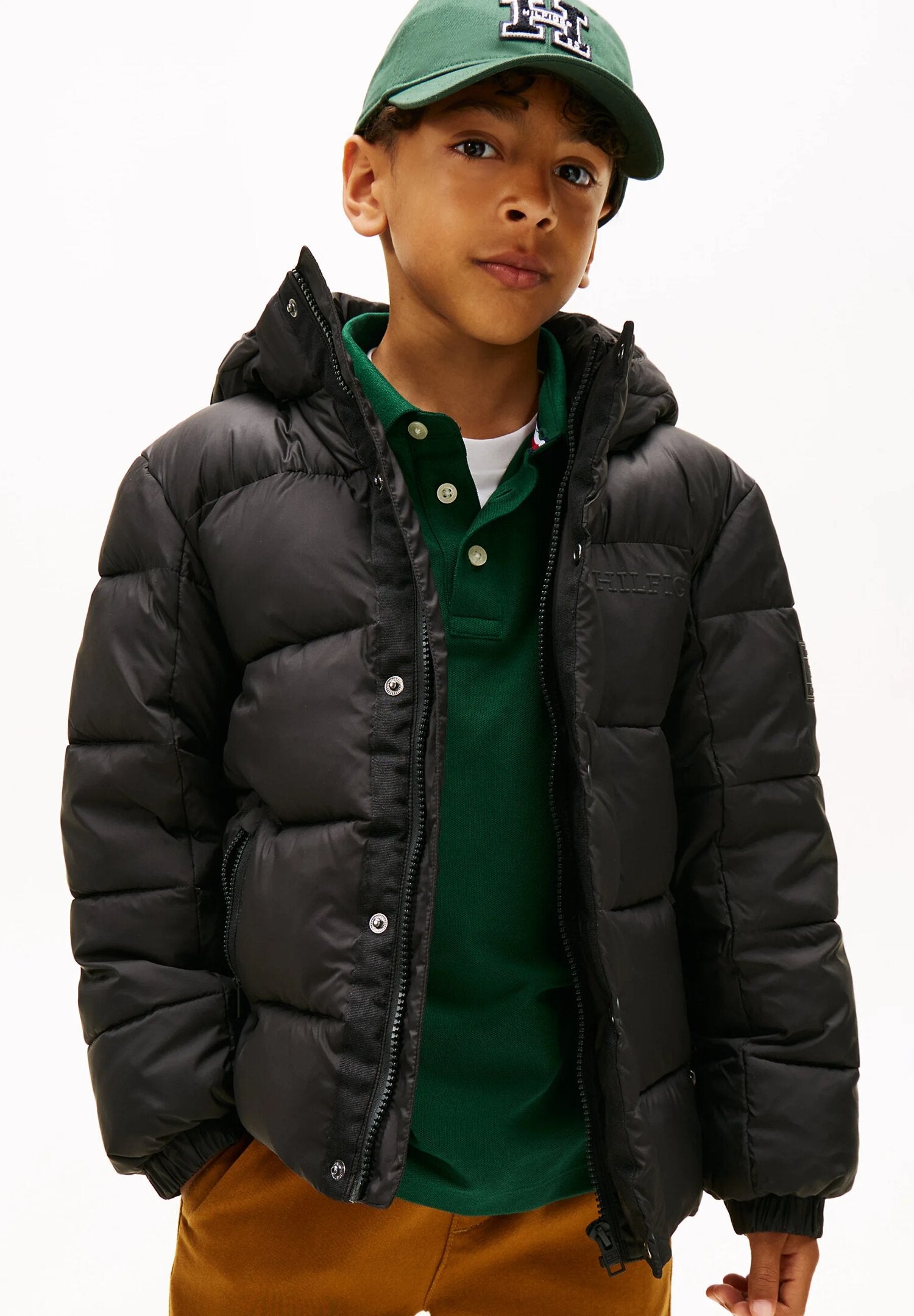 Tommy Hilfiger Giubotto Nero Bambino In Poliestere Con Cappuccio Casual AI25