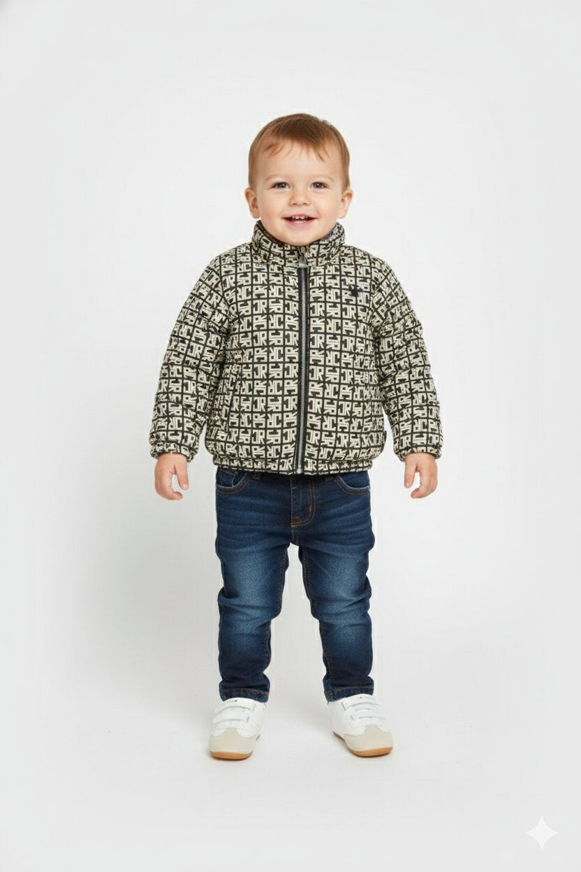 John Richmond Giubbotto Nero Neonato Logato Poliestere Reversibile Passeggio