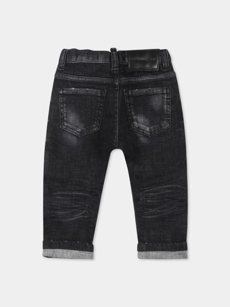 Dsquared jeans infant in denim nero con logo Bambino