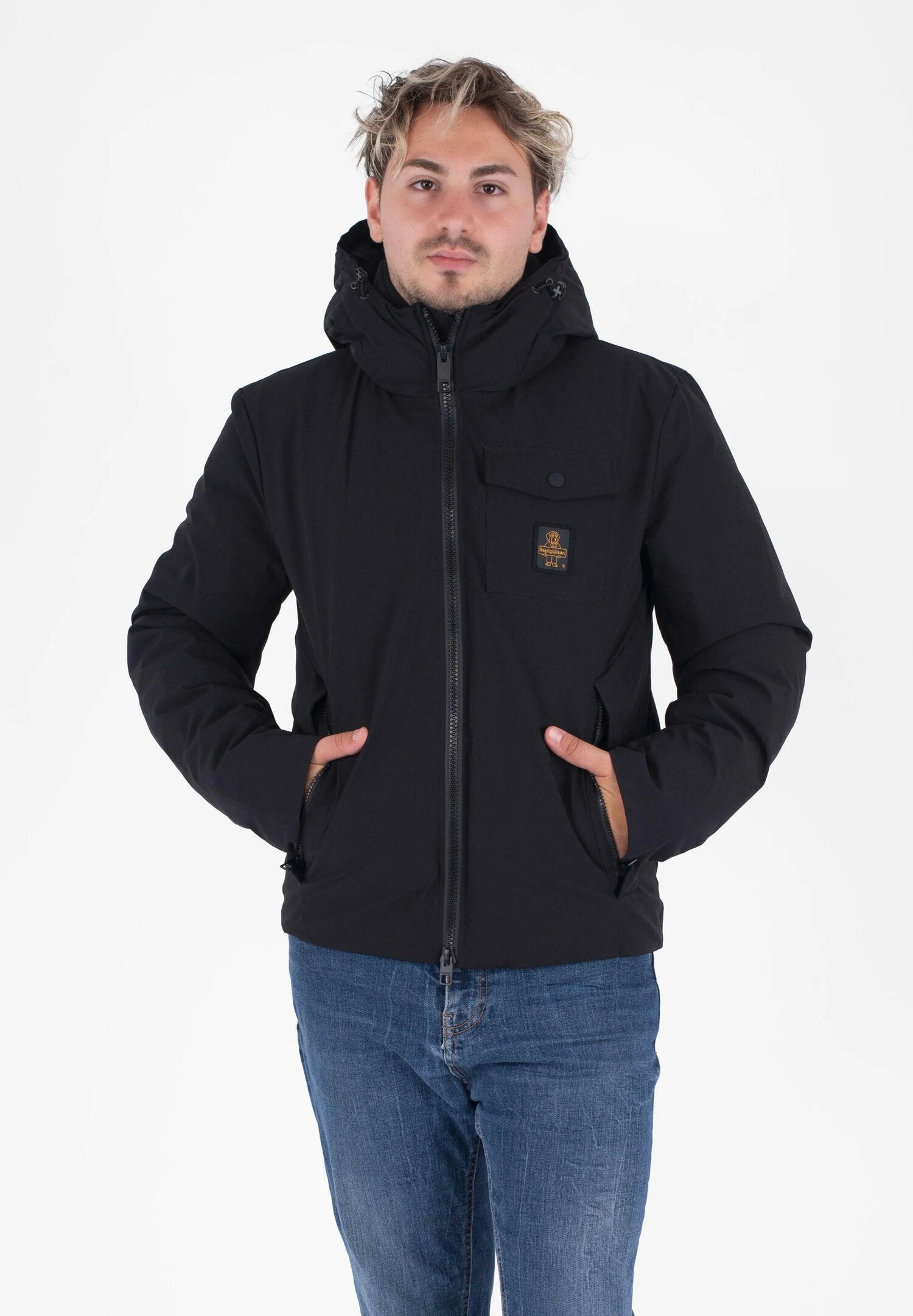 Refrigiwear giacca uomo nera leggera con cappuccio mezza stagione