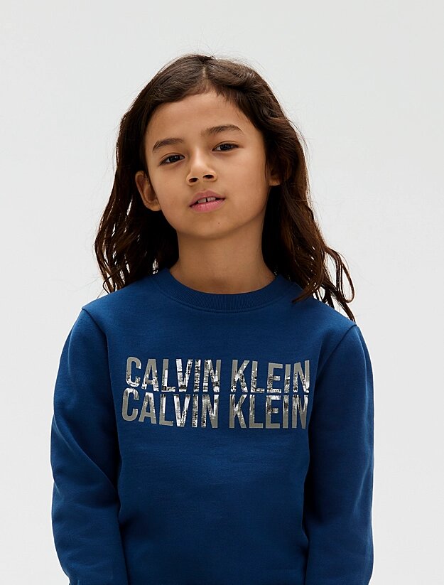 Calvin Klein Felpa Blu Bambino In Cotone Girocollo Quotidiano AI25