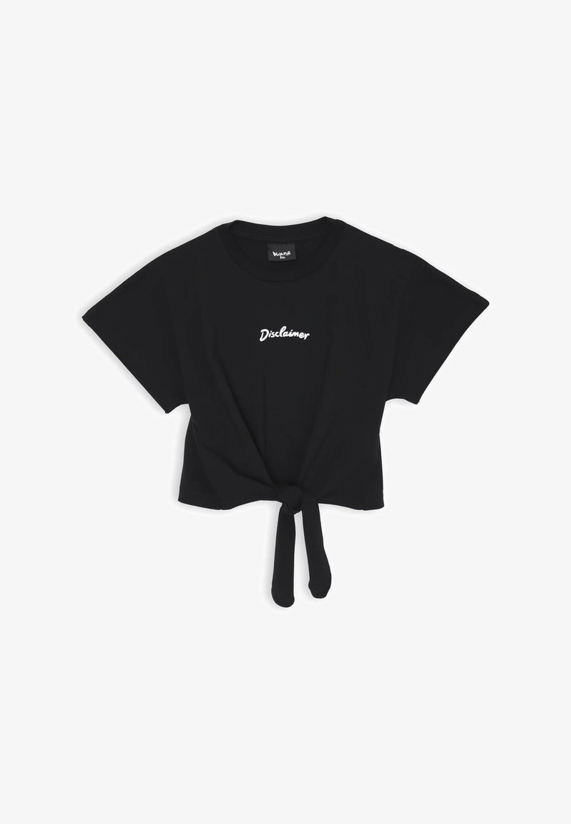Disclaimer Black Knotted Cropped T-Shirt for Girls Spring Summer 25 - BLACK | CammarataMode