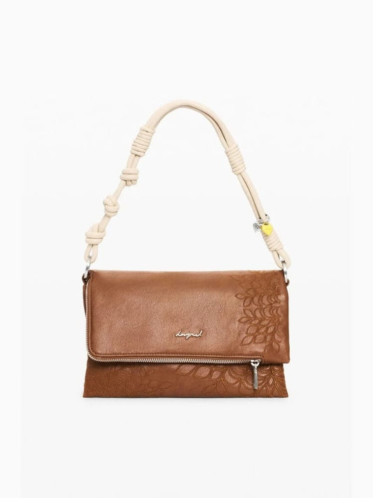 Desigual borsa a mano con tracolla sierra in ecopelle cammello con riocamo murano