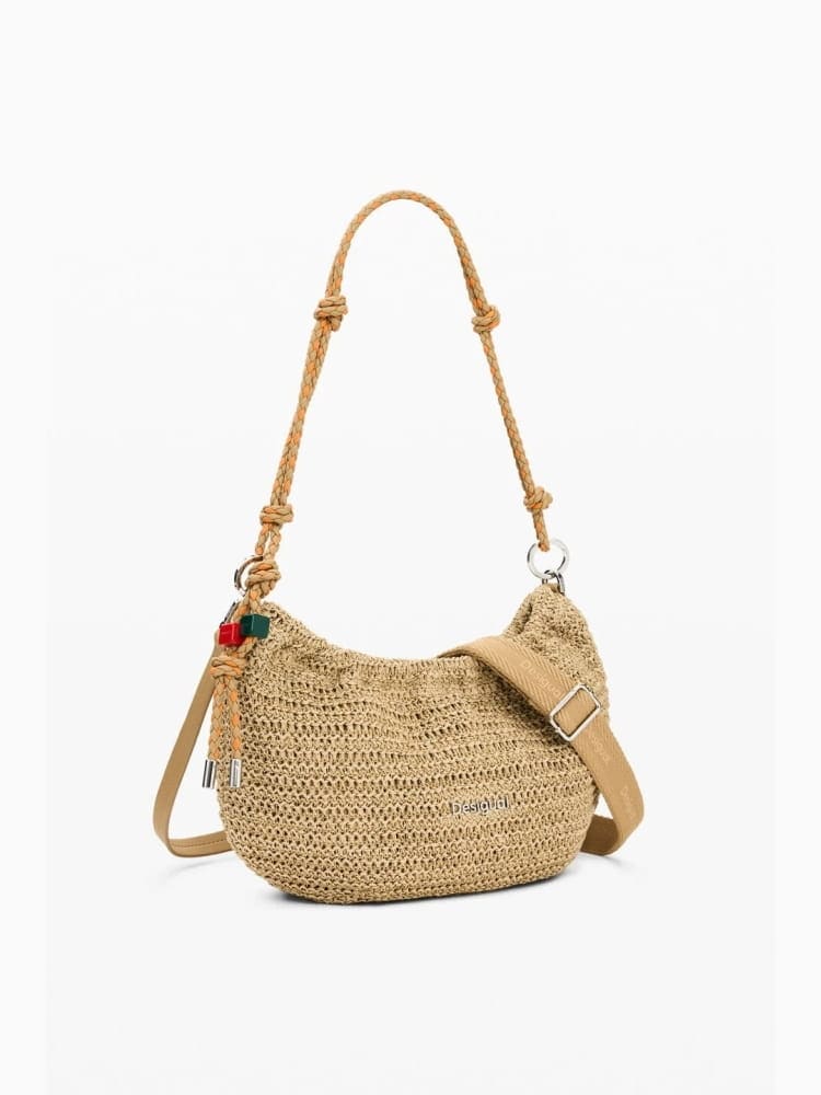 Desigual borsa in raffia waverly beige chiaro