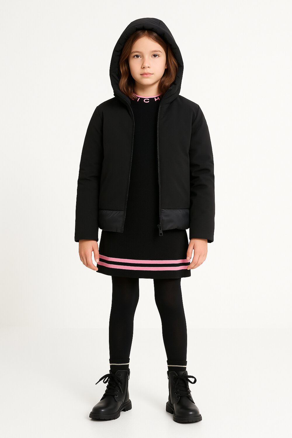 Bomboogie Giubotto Nero Bambina In Tessuto Con Cappuccio Elegante AI25