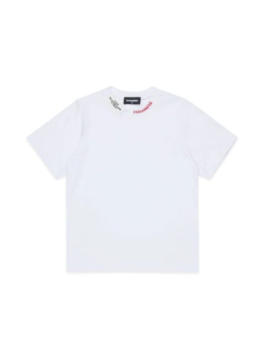Dsquared t-shirt kids/junior in cotone bianco con logo ricamato sul girocollo Bambino