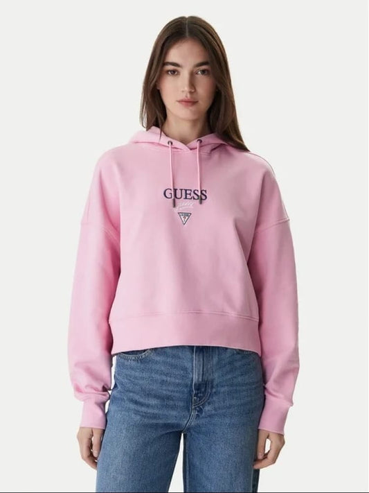 Guess felpa rosa donna logo sul davanti