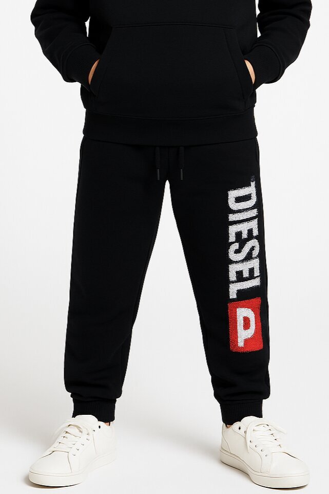 Diesel pantaloni sportivi bambino ragazzo neri cotone logo laterale