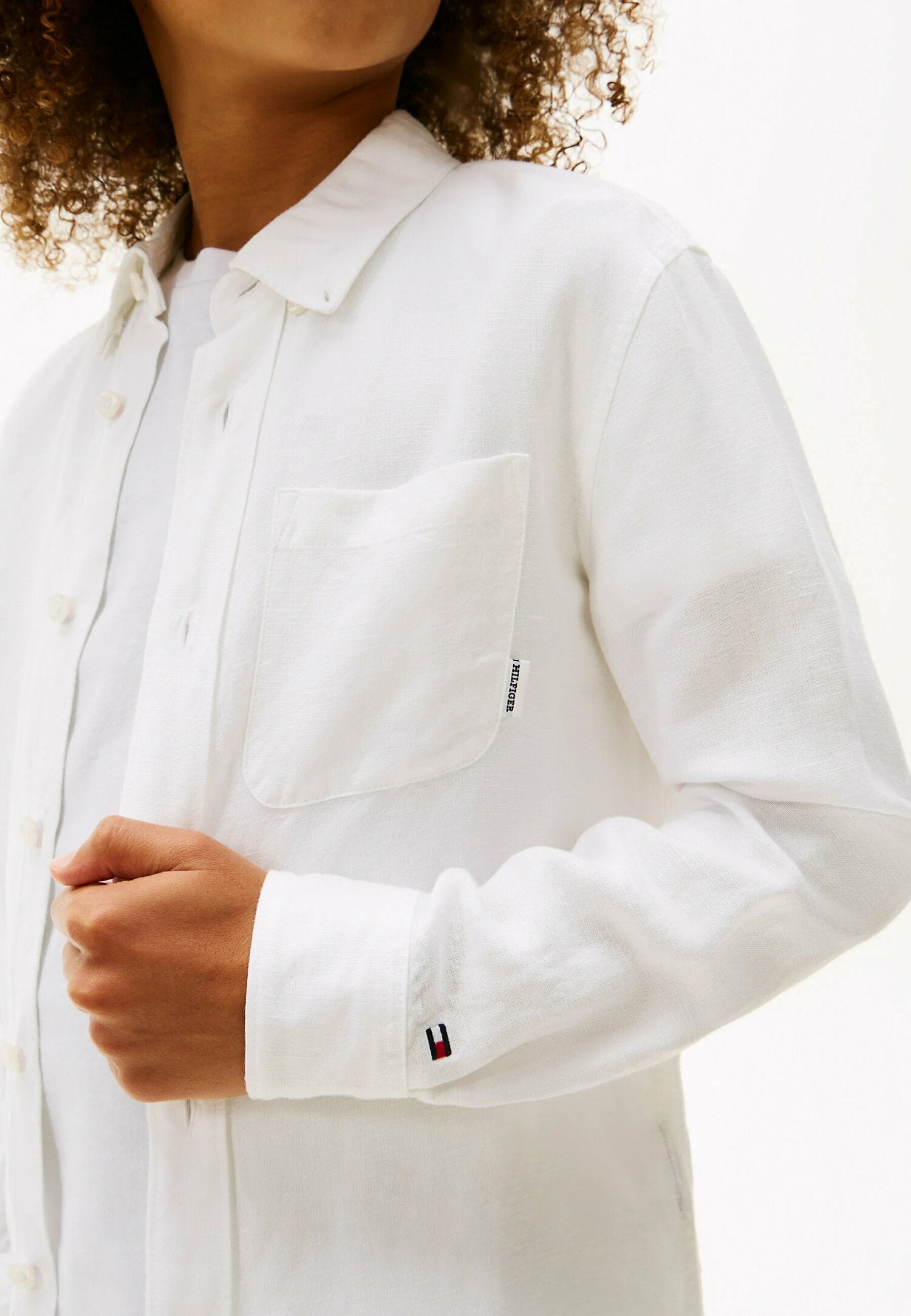 Tommy Hilfiger Camicia Bianca Bambino Kids Junior Lino Manica Lunga | CammarataMode