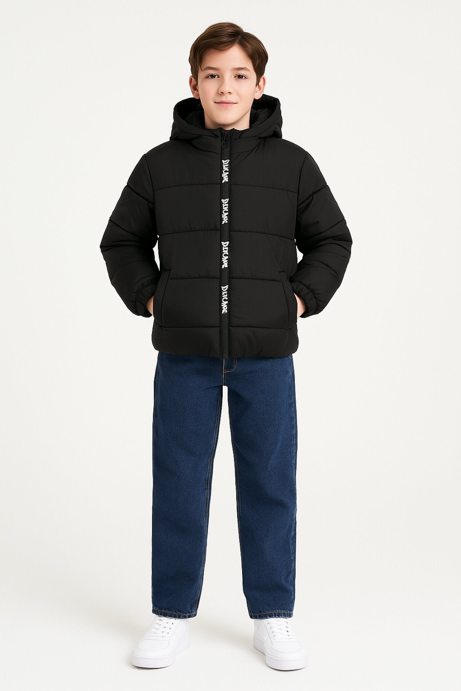 Disclaimer Giubbotto Nero Bambino In Nylon Con Cappuccio Sportivo AI25