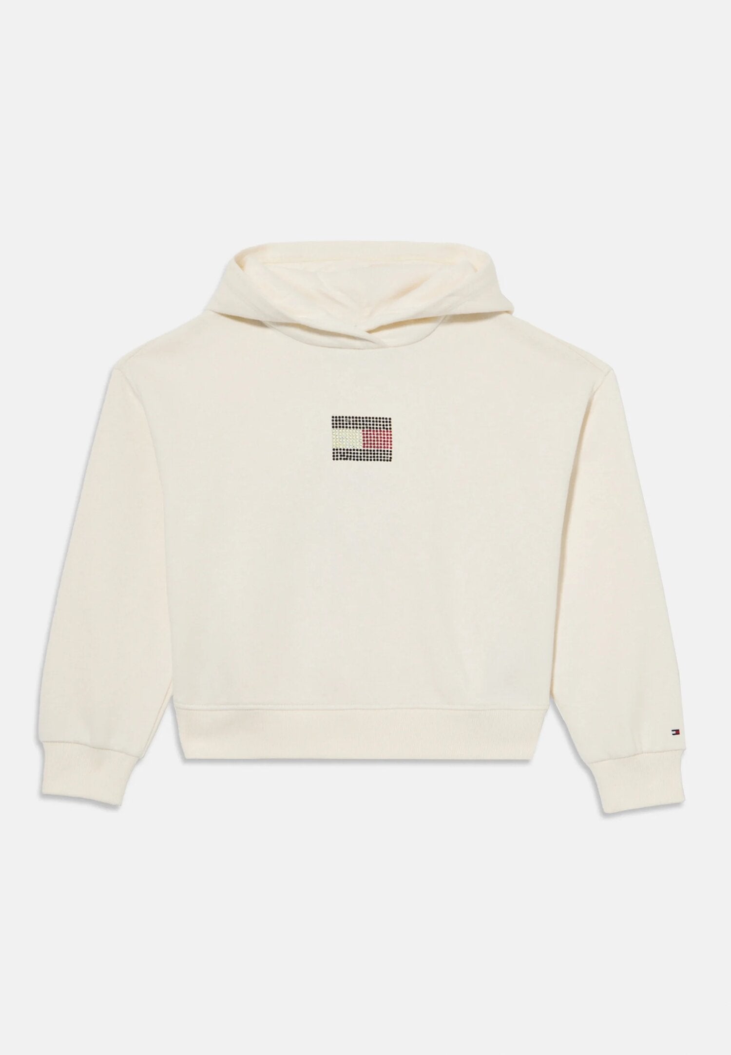 Tommy Hilfiger felpa panna bambina e ragazza con cappuccio logo strass