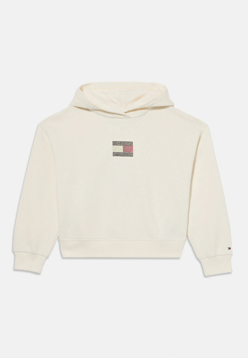 Tommy Hilfiger felpa panna bambina e ragazza con cappuccio logo strass - PANNA | CammarataMode