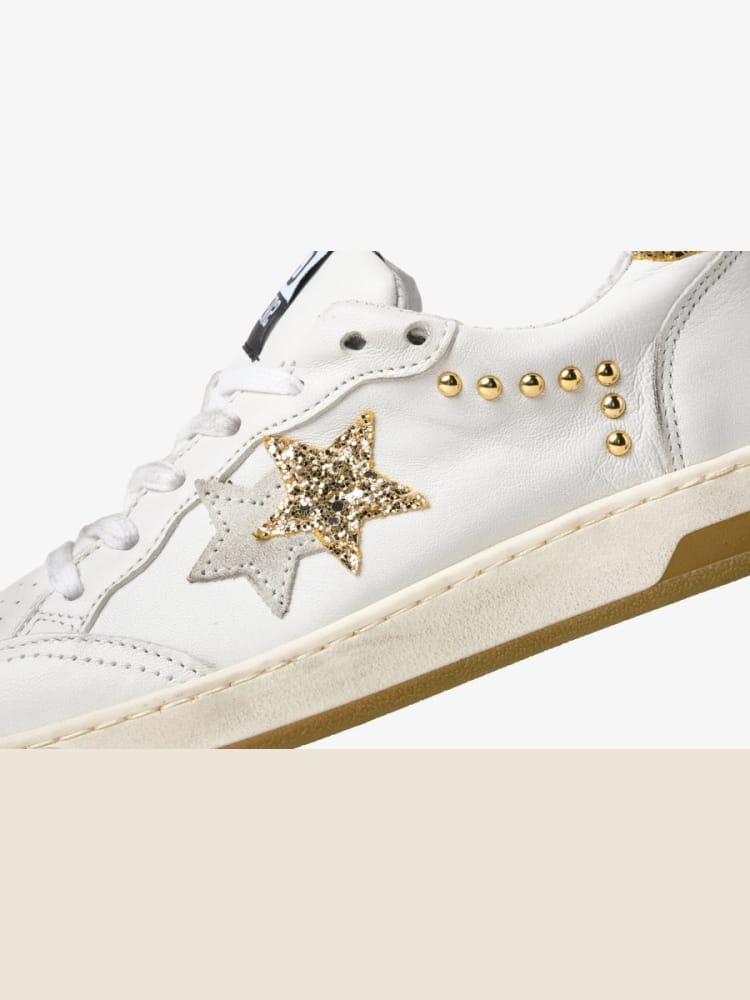 2star sneakers donna week star in pelle bianco e oro con borchie