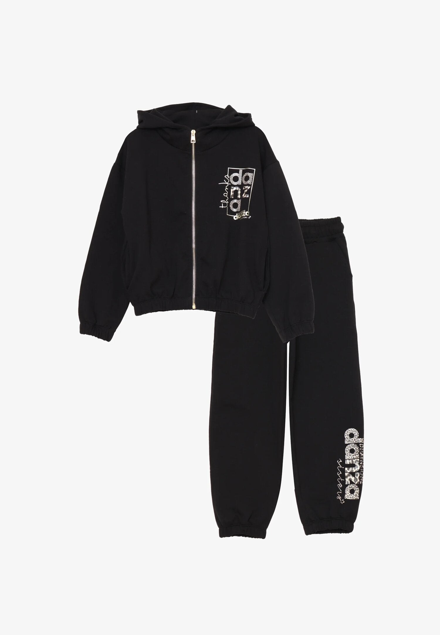 Dimensione Danza Tuta Nero Bambina Con Zip In Cotone Con Cappuccio Sportivo