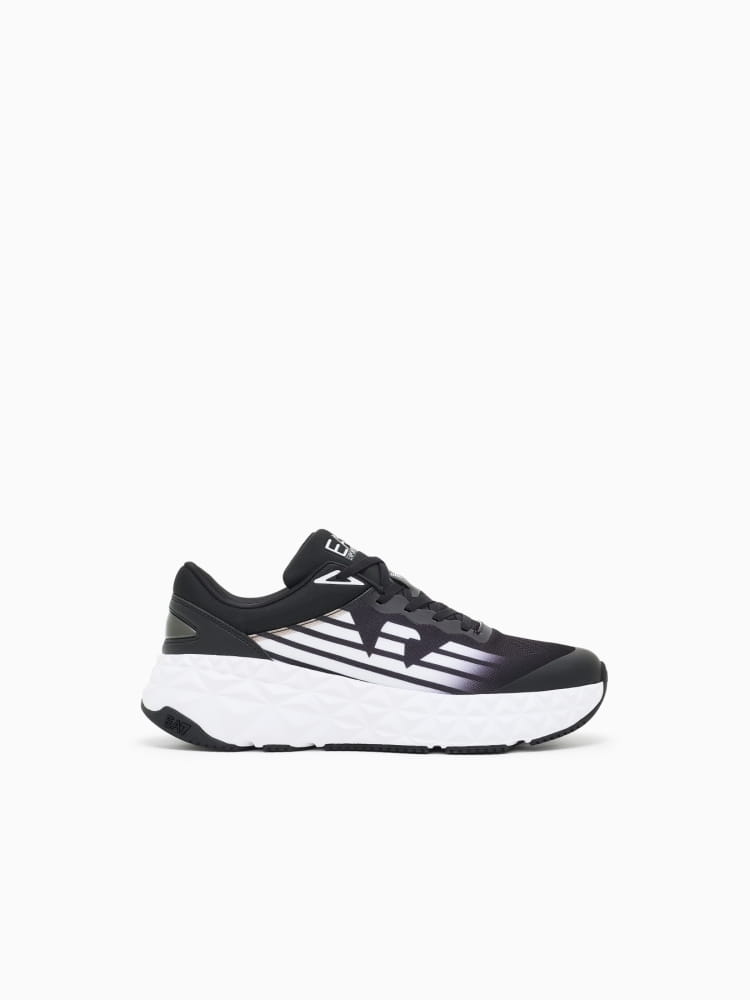 Emporio Armani sneakers uomo running in tessuto nero con maxi logo Uomo