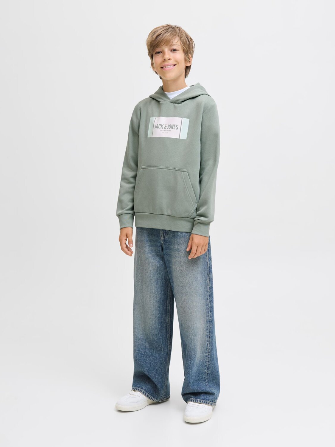 Jack & Jones Junior Felpa Verde Bambino Grafica In Cotone Con Cappuccio Scuola