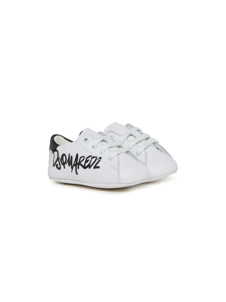 Dsquared sneakers culla in pelle bianca con logo Bambino
