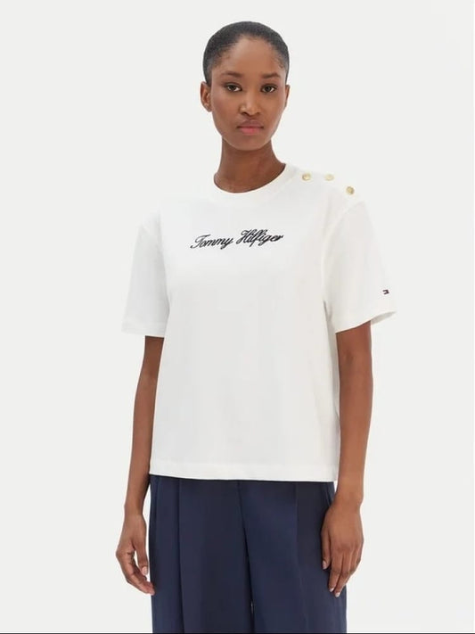 Tommy Hilfiger tshirt bianca donna logo sul davanti