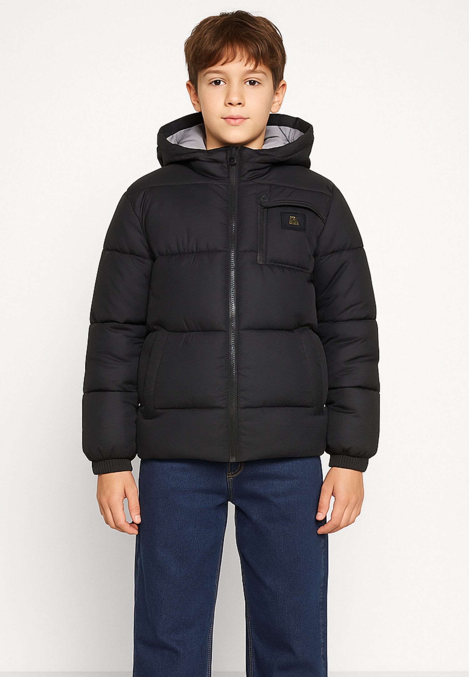 Refrigiwear Giubbotto Nero Bambino In Nylon Con Cappuccio Invernale AI25