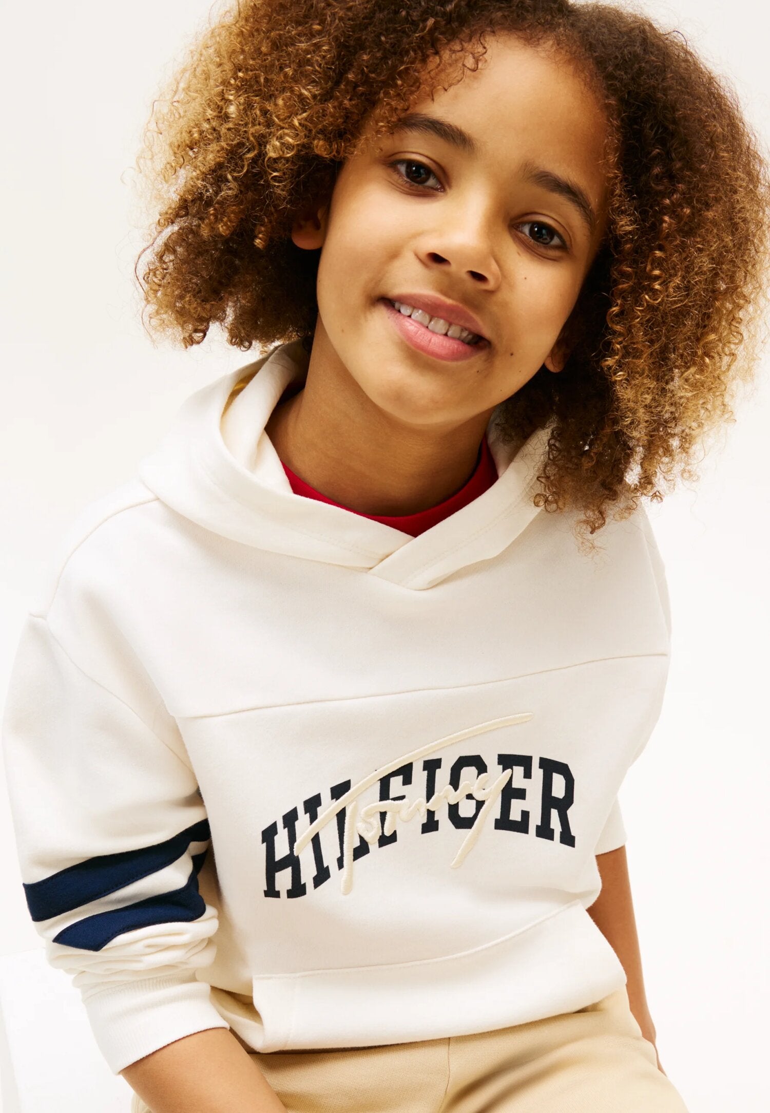 TOMMY HILFIGER – Felpa con Cappuccio Bambino in Cotone con Logo Grafico e Bande