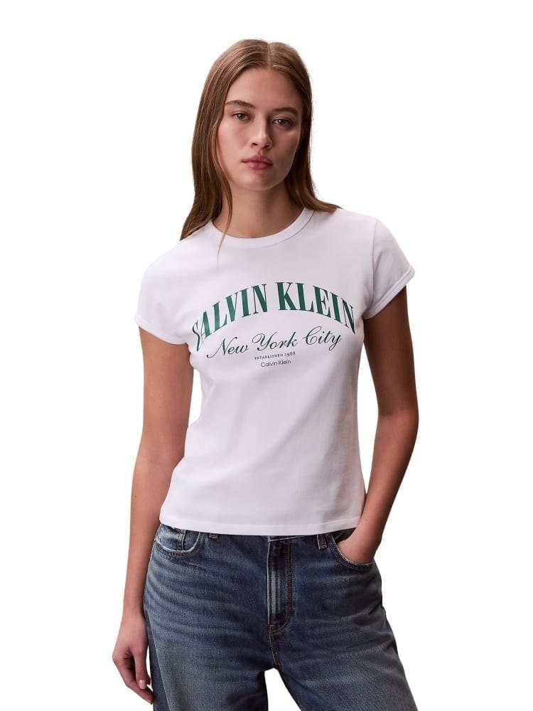 Calvin Klein tshirt bianca donna maxi logo