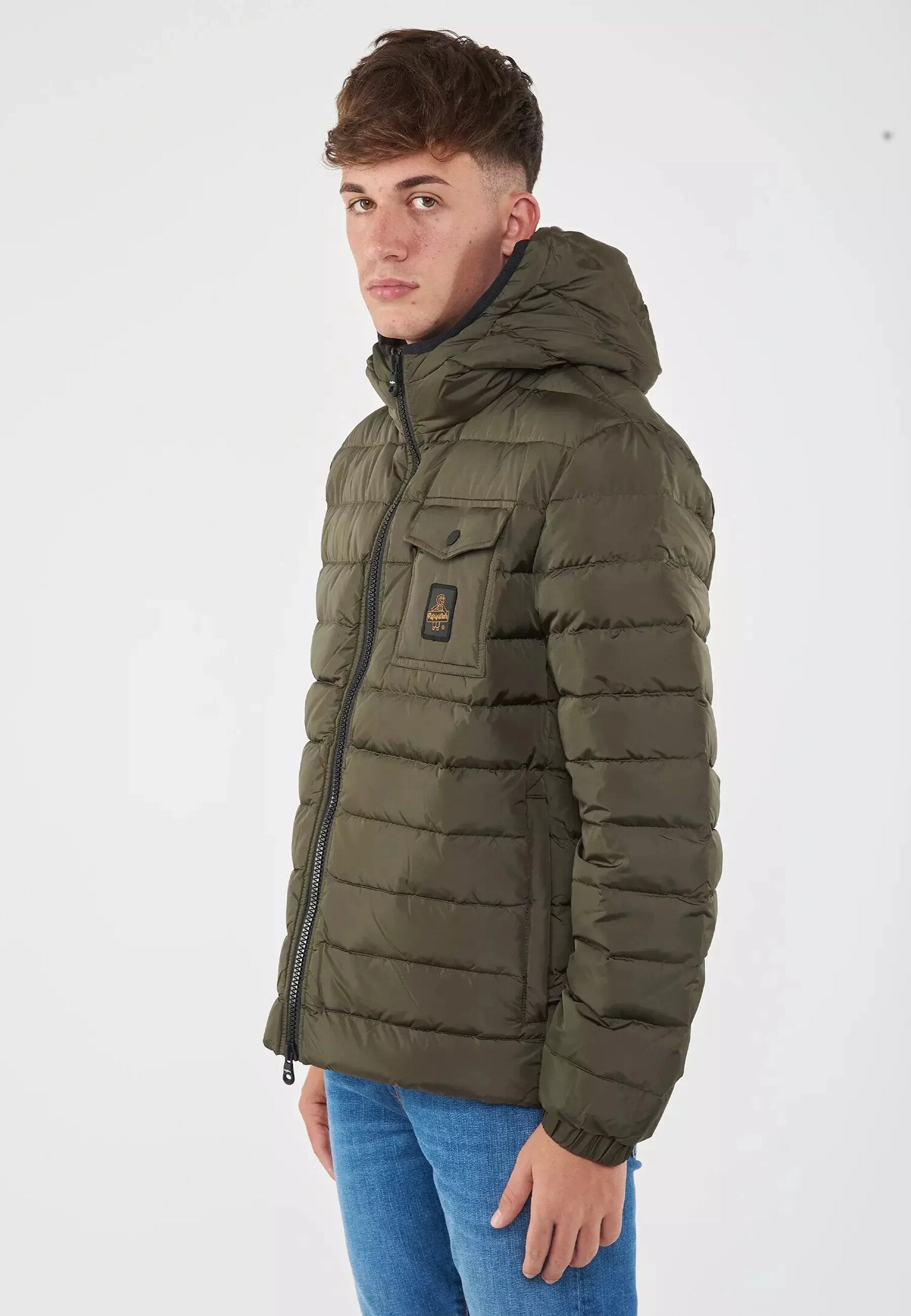 Refrigiwear Giubotto Verde Uomo Bomber In Nylon Con Cappuccio Quotidiano AI25