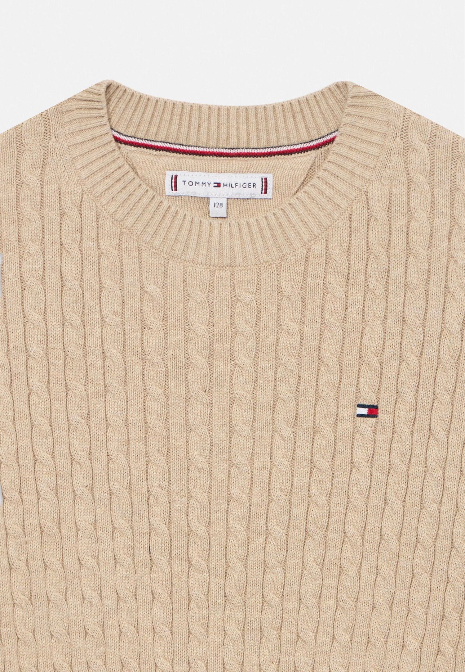 Tommy Hilfiger Maglioncino Beige Intrecciato Bambina In Cotone Girocollo AI25