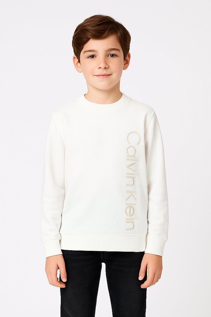 Calvin Klein Felpa Bambino – Bianca Cotone 100% con Logo Laterale
