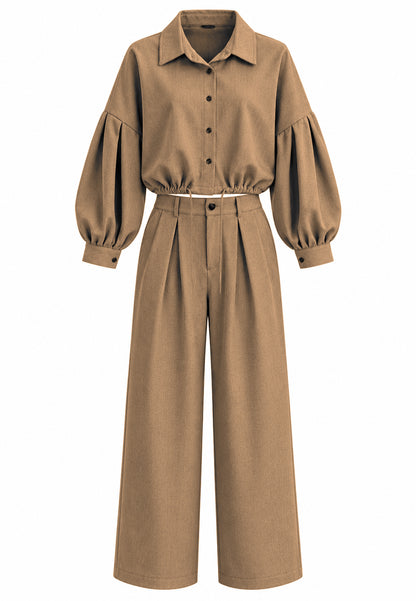 MA VIE PARIS Completo CAMMELLO camicia e pantalone Bambine e ragazze MV2427.CAMM_