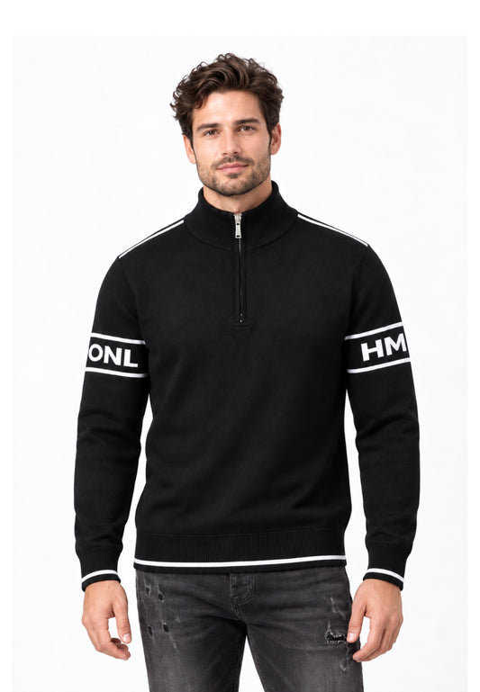John Richmond LUPETTO NERO CON ZIP E LOGO MANICHE Uomo UMA26039LU.NE_