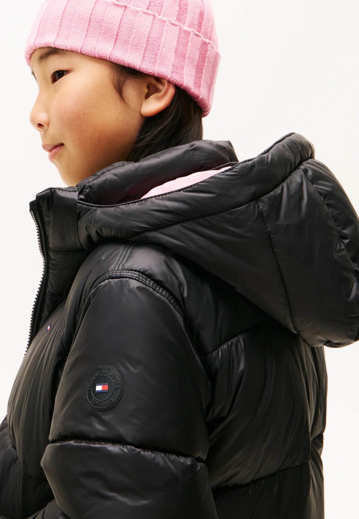 Tommy Hilfiger Giubotto Nero Bambina In Nylon Con Cappuccio Quotidiano AI25