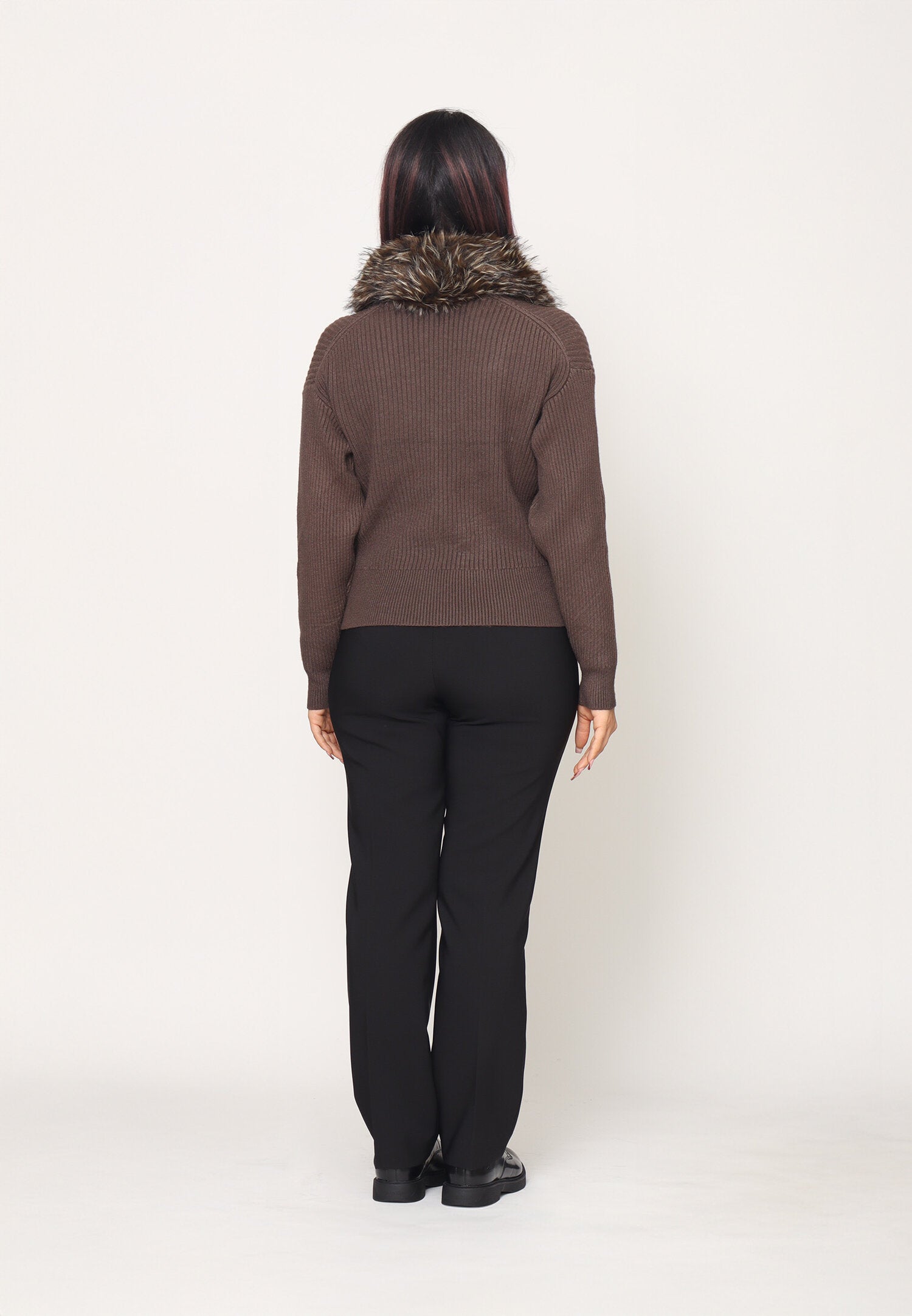 Monte Cervino Cardigan Marrone Donna Con Pelliccia Elegante AI25