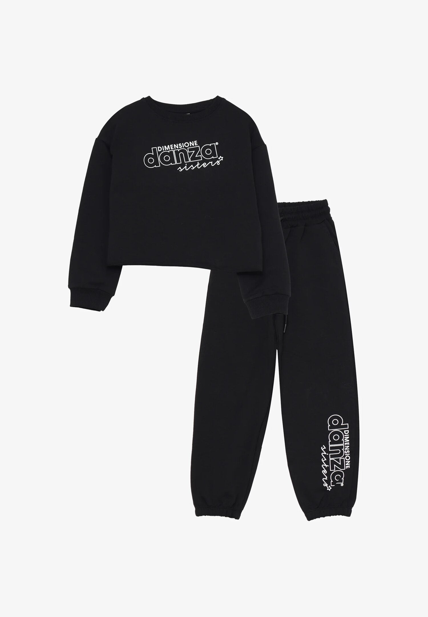 Dimensione Danza Tuta Nera Bambina Felpa Corta In Cotone Girocollo Scuola AI25