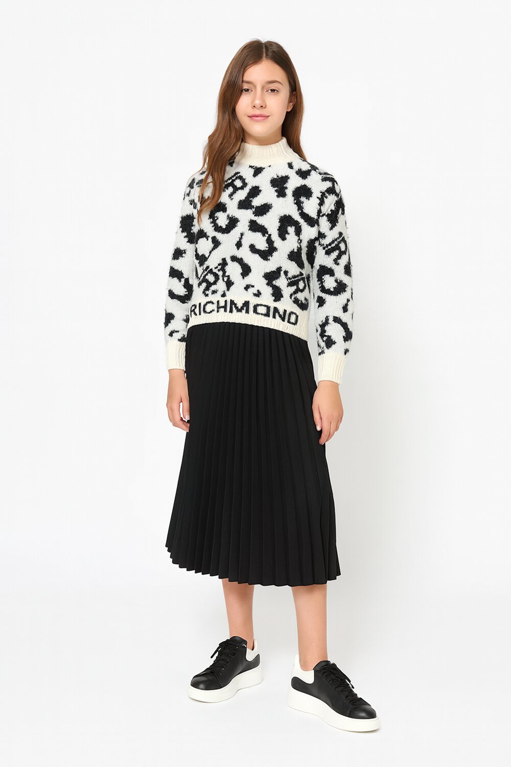 John Richmond Maglione Bambina Off-White – Lana Alpaca Fantasia Animalier