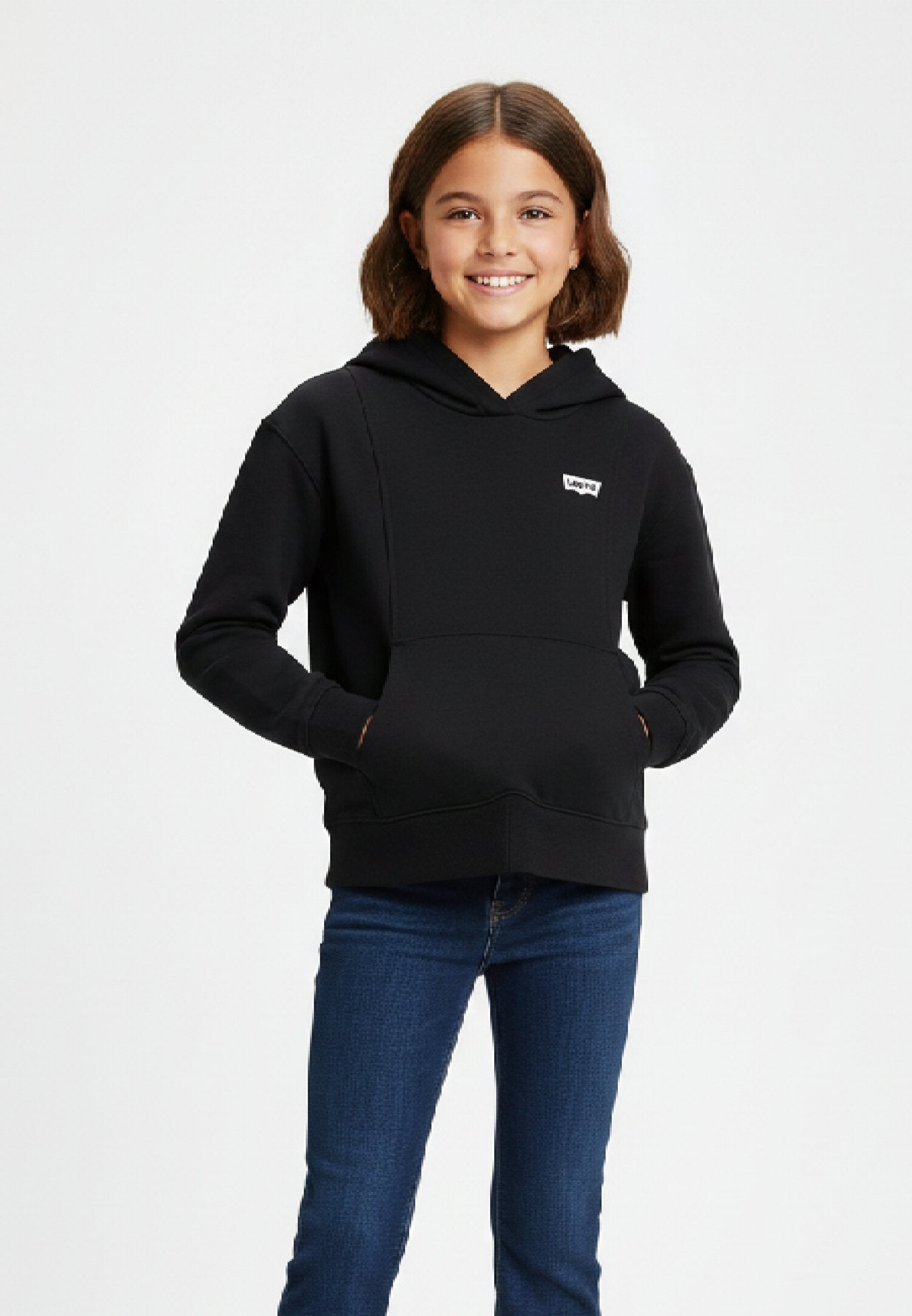 Levi's Felpa Nera Bambina Corta In Cotone Con Cappuccio Scuola AI25