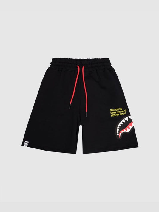 Sprayground shorts kids/junior in cotone nero con stampa bocca di squalo
