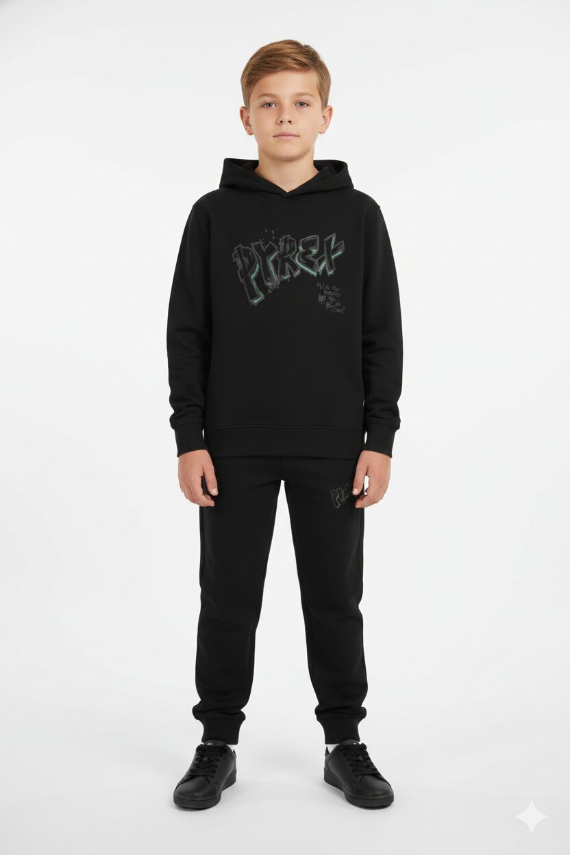 Pyrex Set Tuta Bambino Nero In Cotone Con Cappuccio Quotidiano AI 25