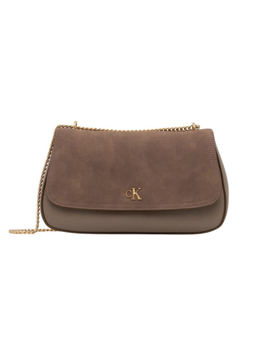 Calvin Klein borsa a tracolla donna in camoscio beige con catena e placca monogramma Donna | Misure: 14 x 26 x 6 cm