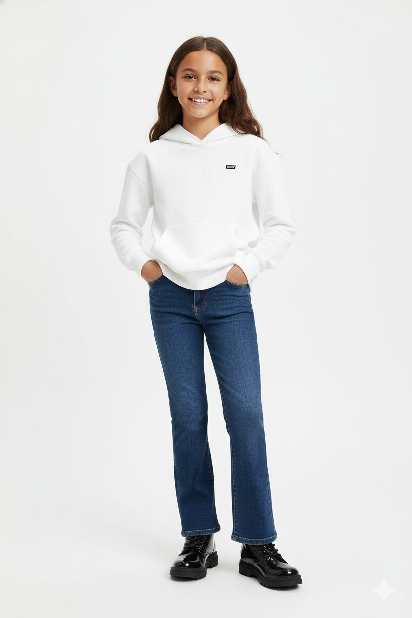 Levi's Felpa Bianca Bambina Corta In Cotone Con Cappuccio Passeggio AI25