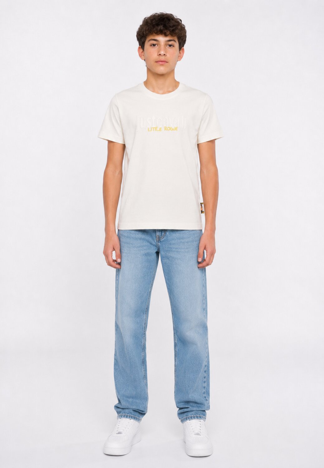 Just Cavalli Tshirt Avorio Logo Poccolo Davanti Bambino JBP26001TS_