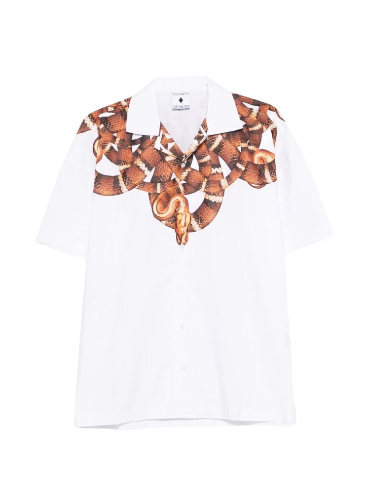 County Of Milan camicia uomo in popeline di cotone bianco con stampa snake Uomo