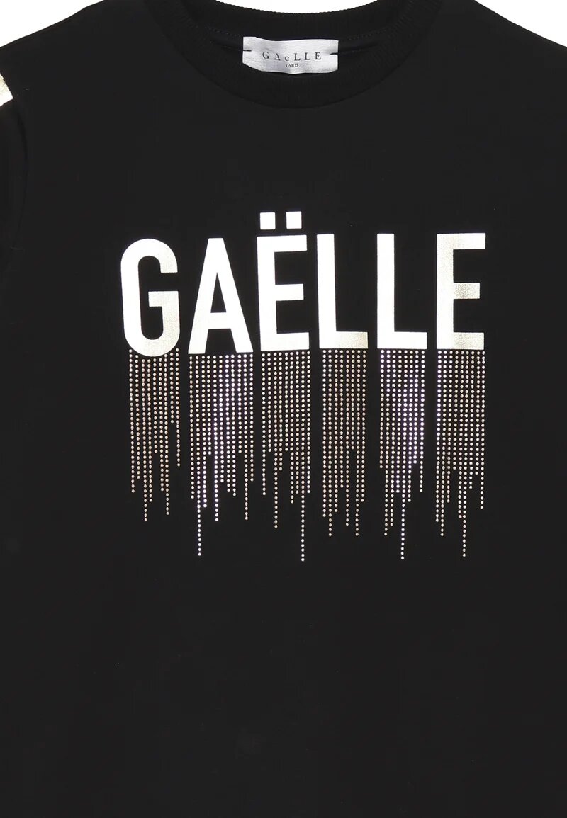 Gaelle Paris Vestito Nero Bambina In Cotone Girocollo Sportivo AI25